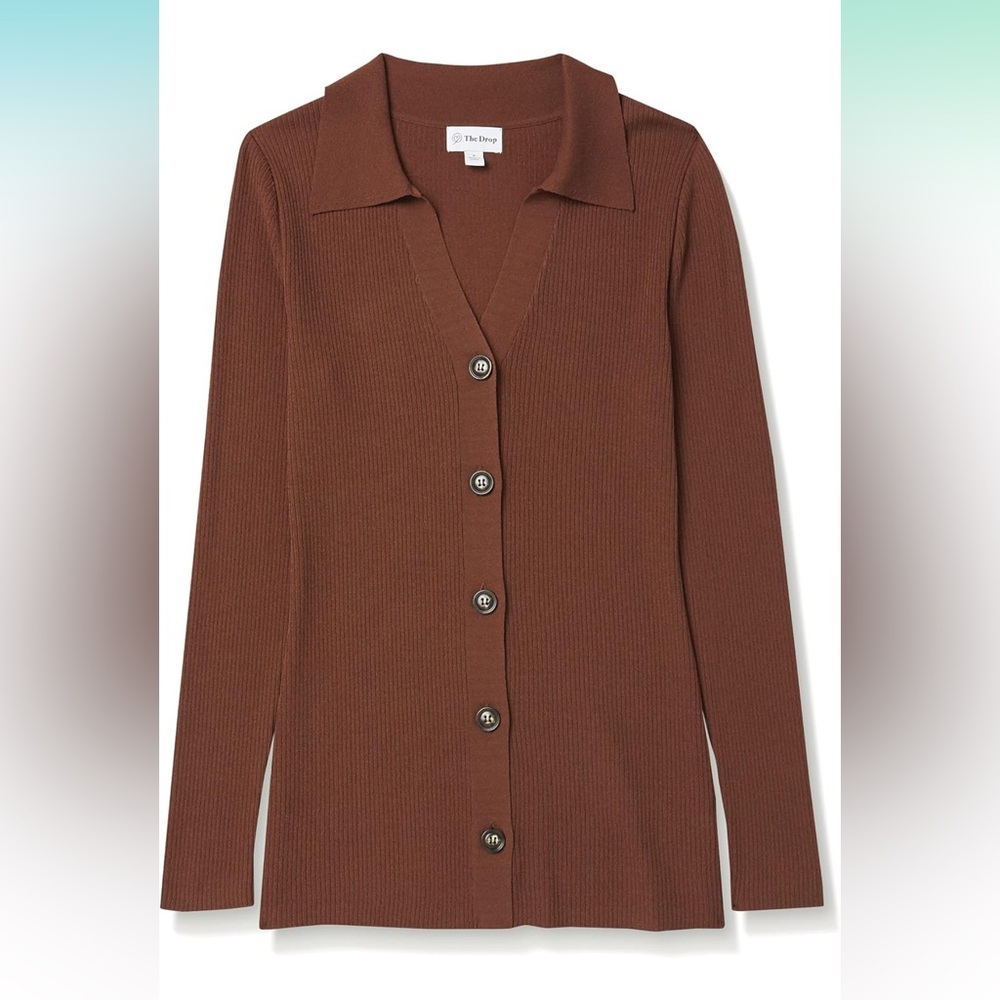 NWT • The Drop • Women's Constance Rib Button-Down Sweater • Chocolate • 5X • 🤎